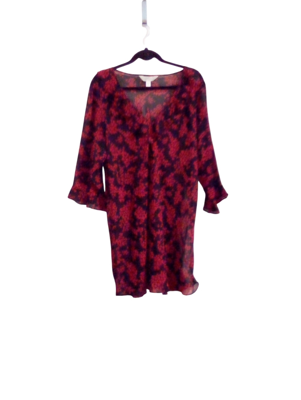 Avenue Body Nightgown 14/16 Black Red Hearts Ruffle V-Neck Sheer Lightweight